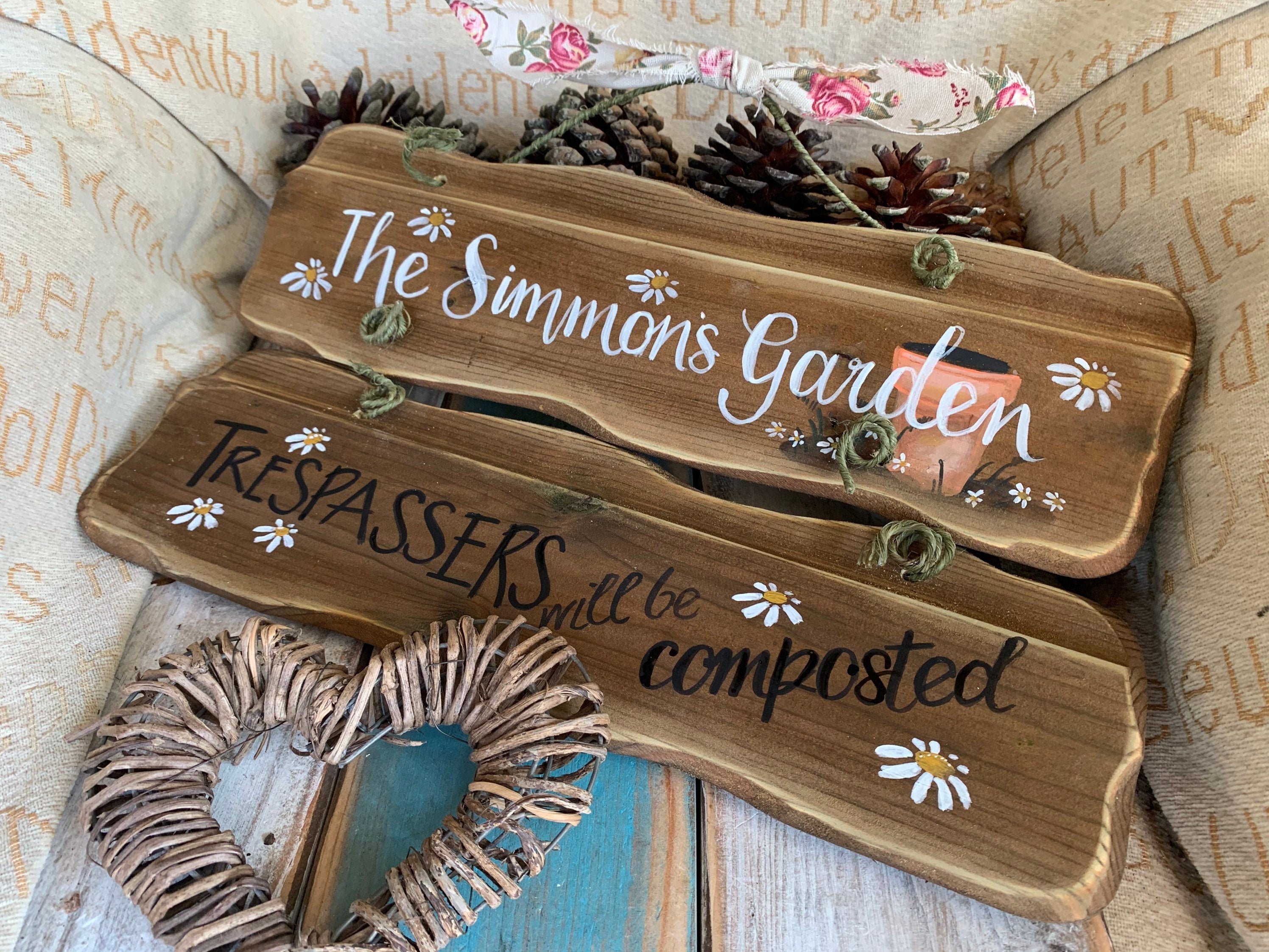 Custom Grandad's garden plaque. Unique birthday, anniversary & memorial gift. Trespassers will be composted sign. Handpainted custom sign