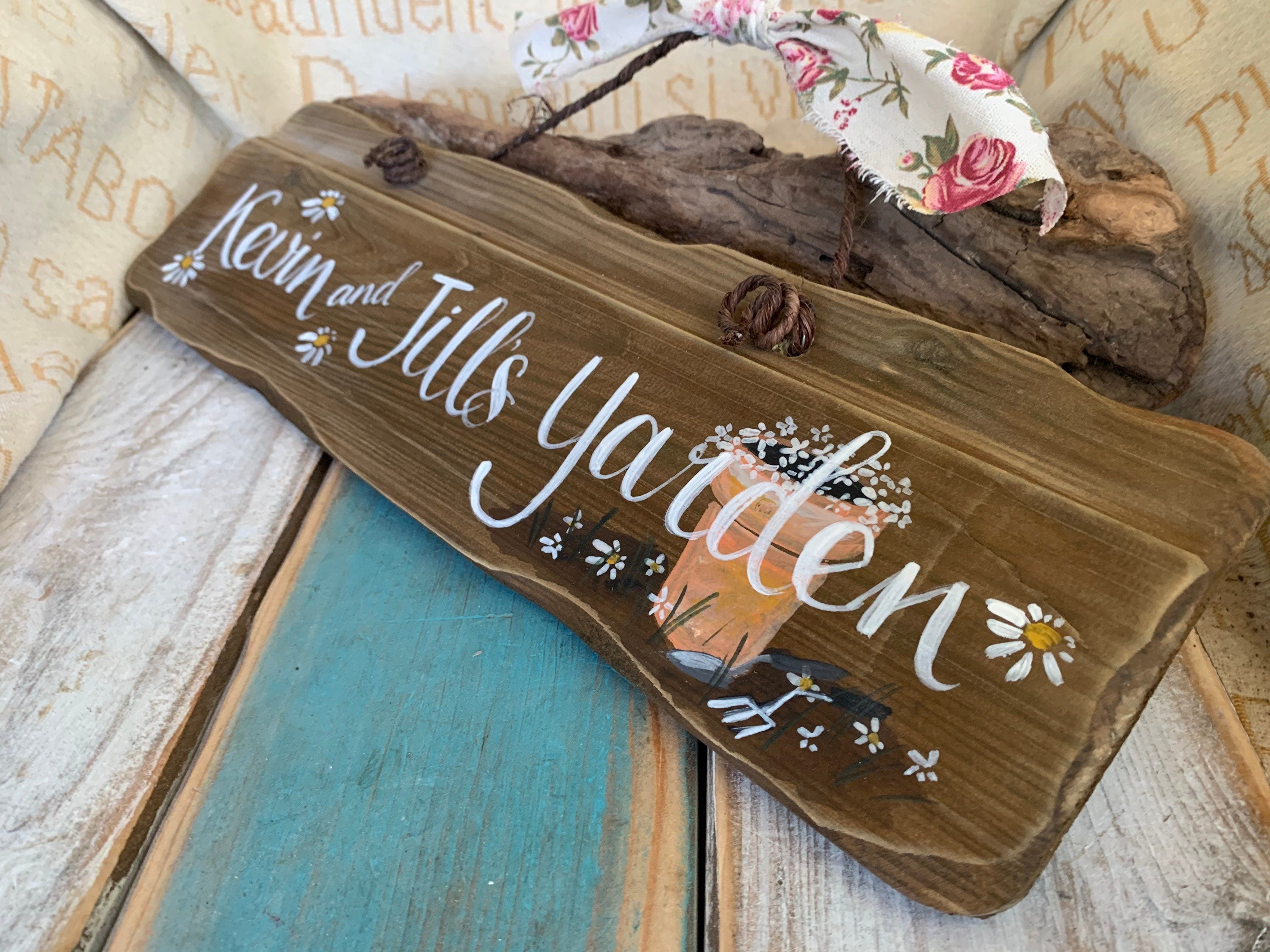 Custom Grandad's garden plaque. Unique birthday, anniversary & memorial gift. Trespassers will be composted sign. Handpainted custom sign