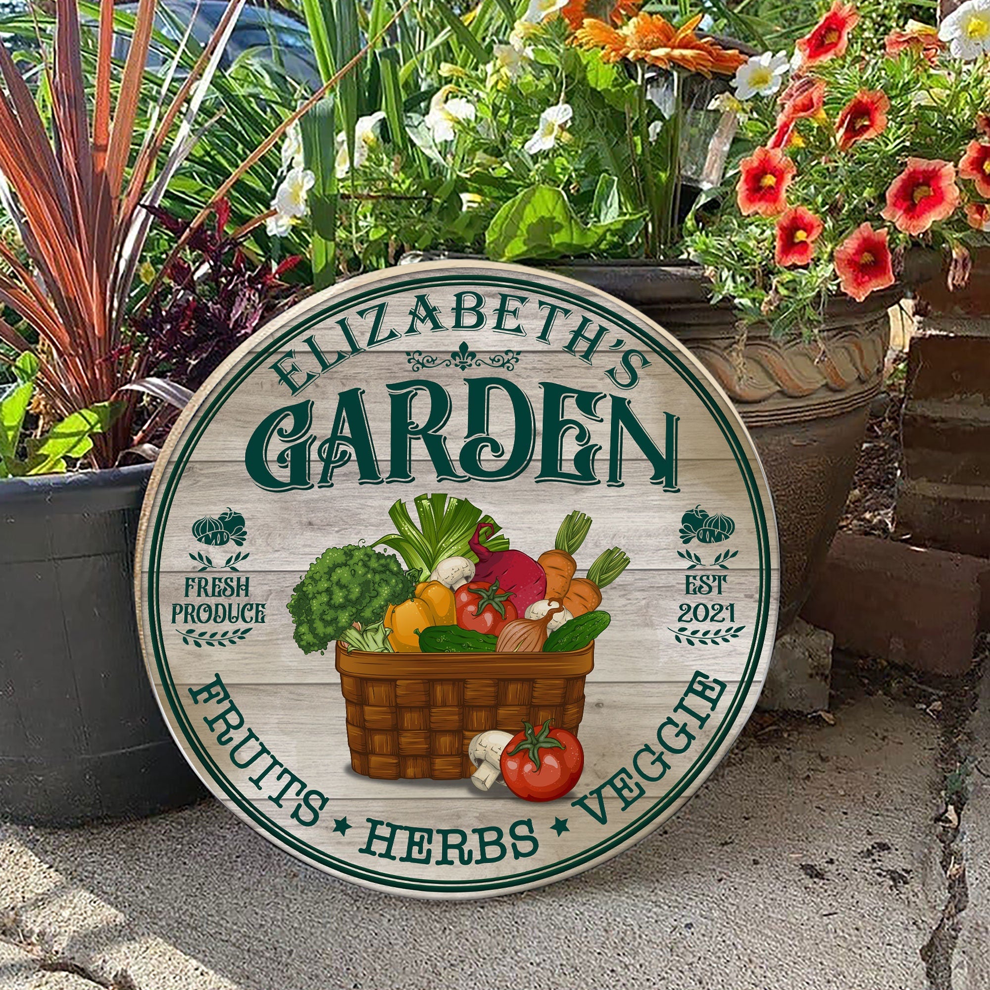 Personalized Garden Wood Sign , Garden Fresh Customized Wood Circle Sign, Custom Wood Sign Decors for Back Yard & Patio for Men Women
