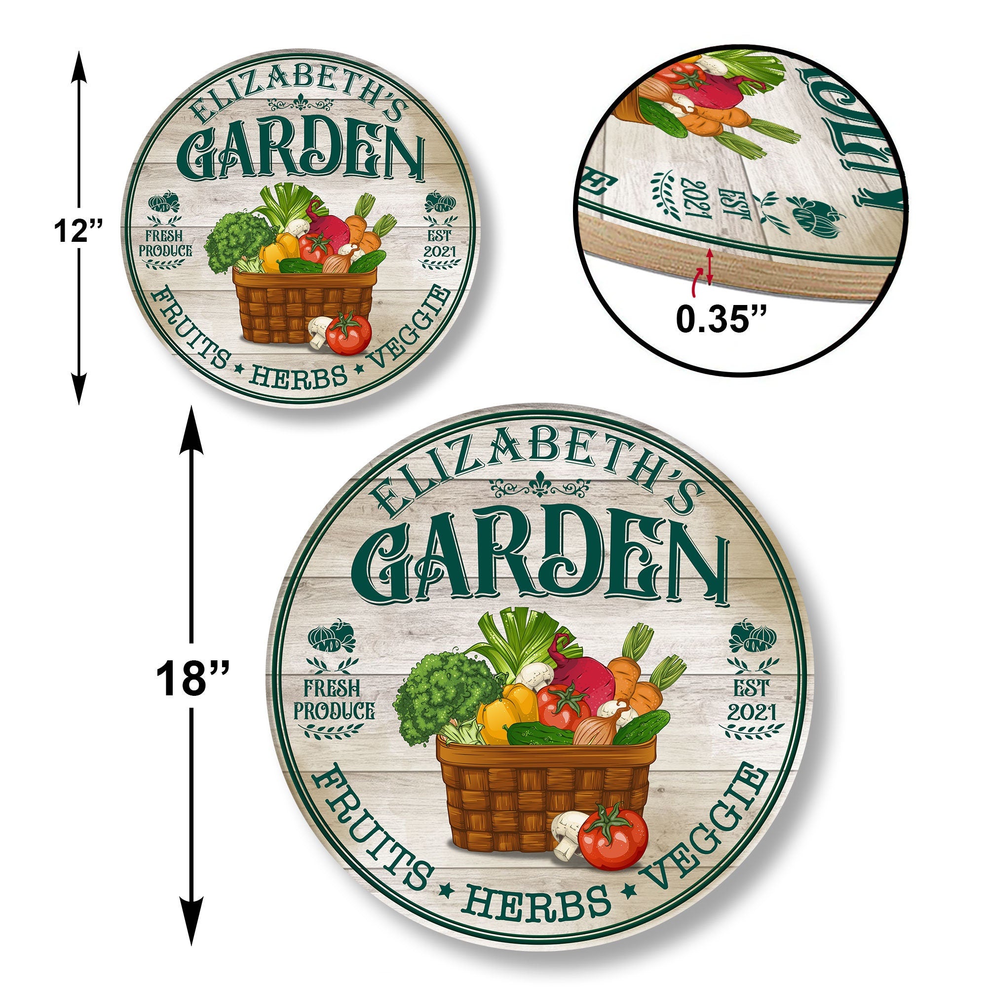 Personalized Garden Wood Sign , Garden Fresh Customized Wood Circle Sign, Custom Wood Sign Decors for Back Yard & Patio for Men Women