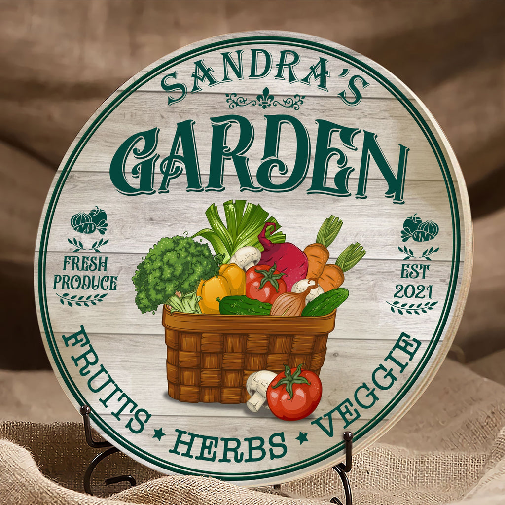 Personalized Garden Wood Sign , Garden Fresh Customized Wood Circle Sign, Custom Wood Sign Decors for Back Yard & Patio for Men Women