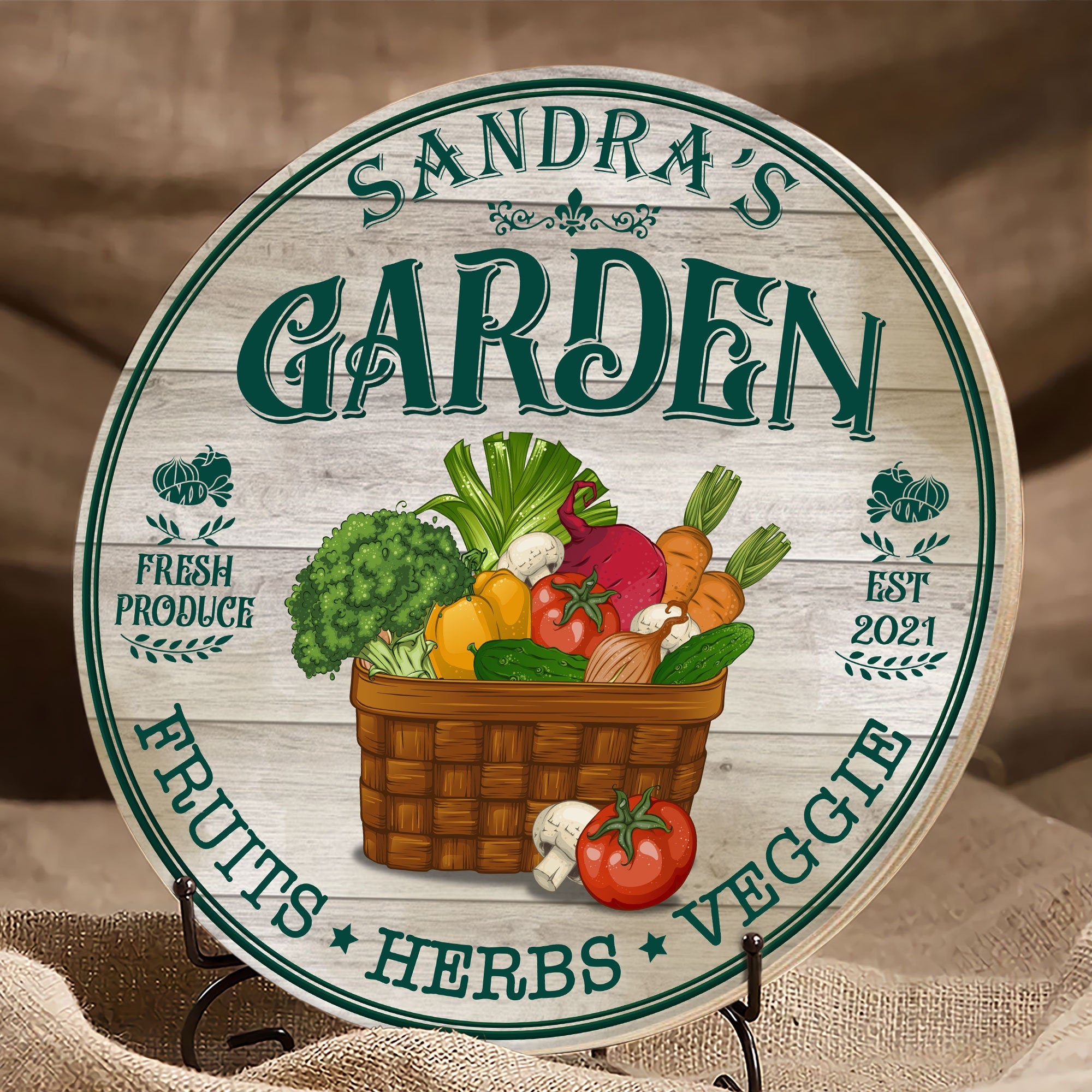 Personalized Garden Wood Sign , Garden Fresh Customized Wood Circle Sign, Custom Wood Sign Decors for Back Yard & Patio for Men Women