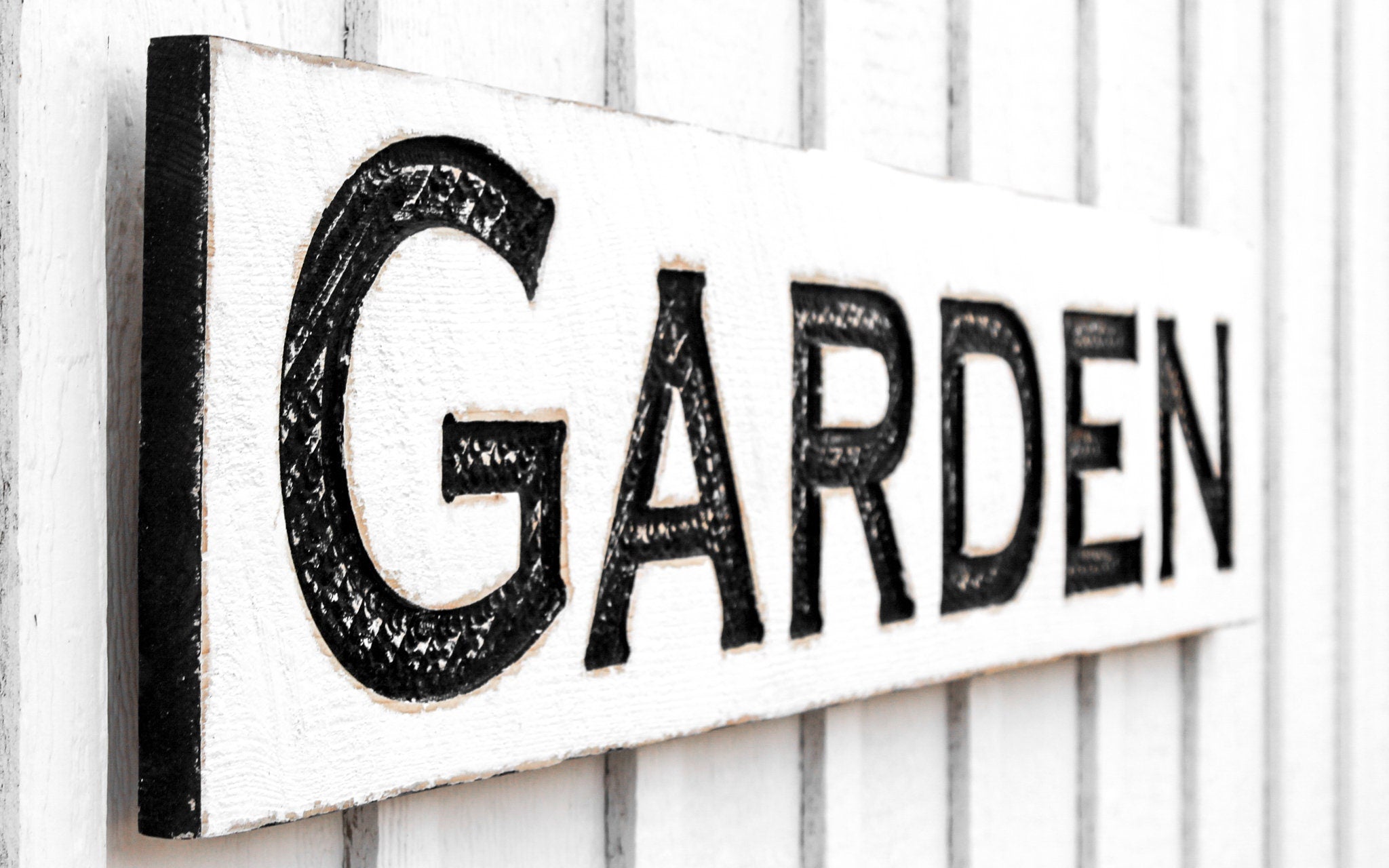 X-Large Garden Sign - Carved in a 48"x10" Solid Wood Board Rustic Distressed Ad Farmhouse Spring Summer Farmers Market Wood Gardeners Gift