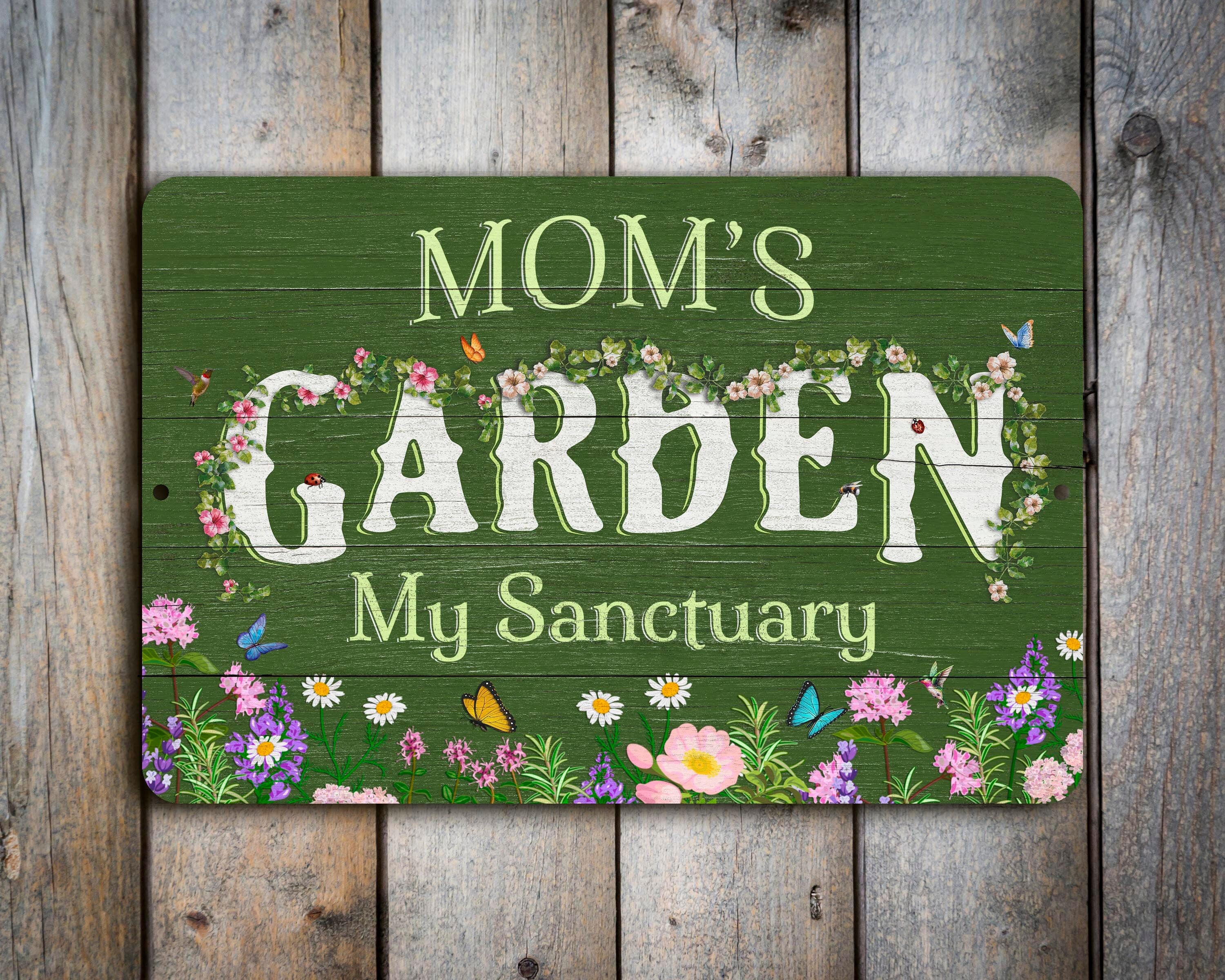 Custom Flower Garden Sign, Personalized Metal Garden Decor, Farmhouse Green Weathered Wood Design, Gift for Mom