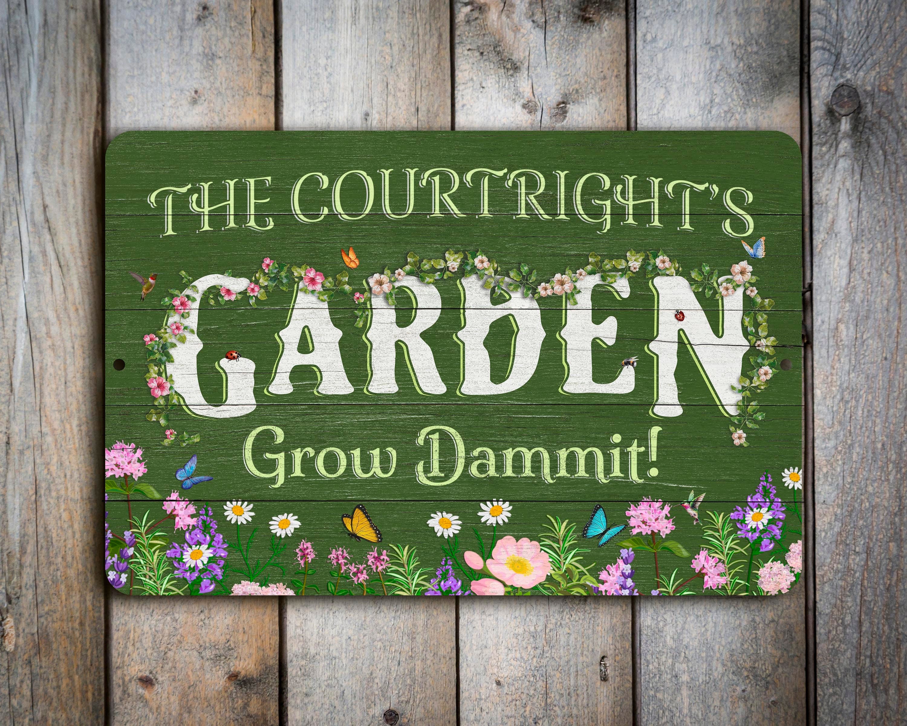 Custom Flower Garden Sign, Personalized Metal Garden Decor, Farmhouse Green Weathered Wood Design, Gift for Mom