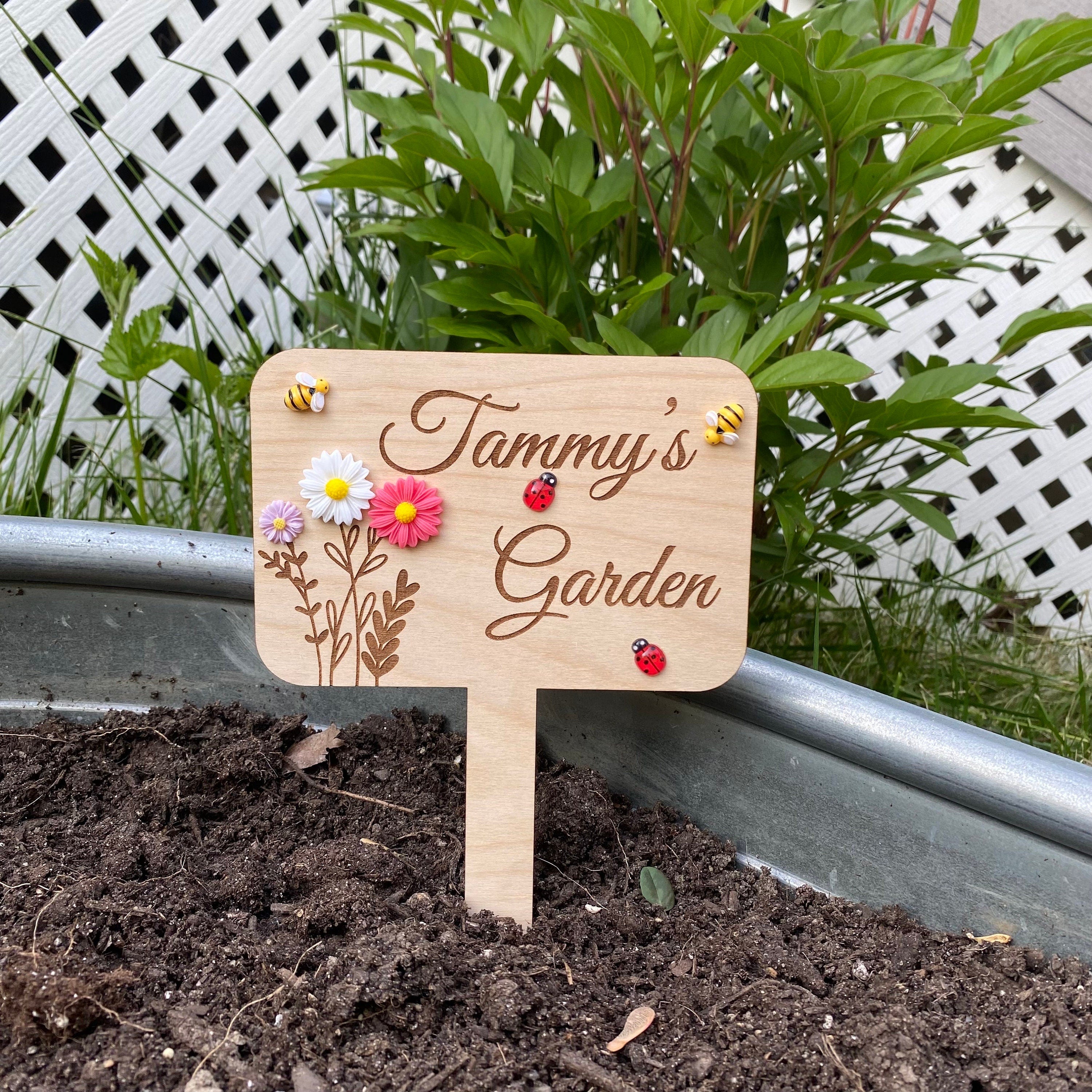 Personalized Garden Marker with Flowers Bees and Ladybugs, Custom Garden Stake, Children's Garden Sign, Garden Plaque, Mother's Day Gift