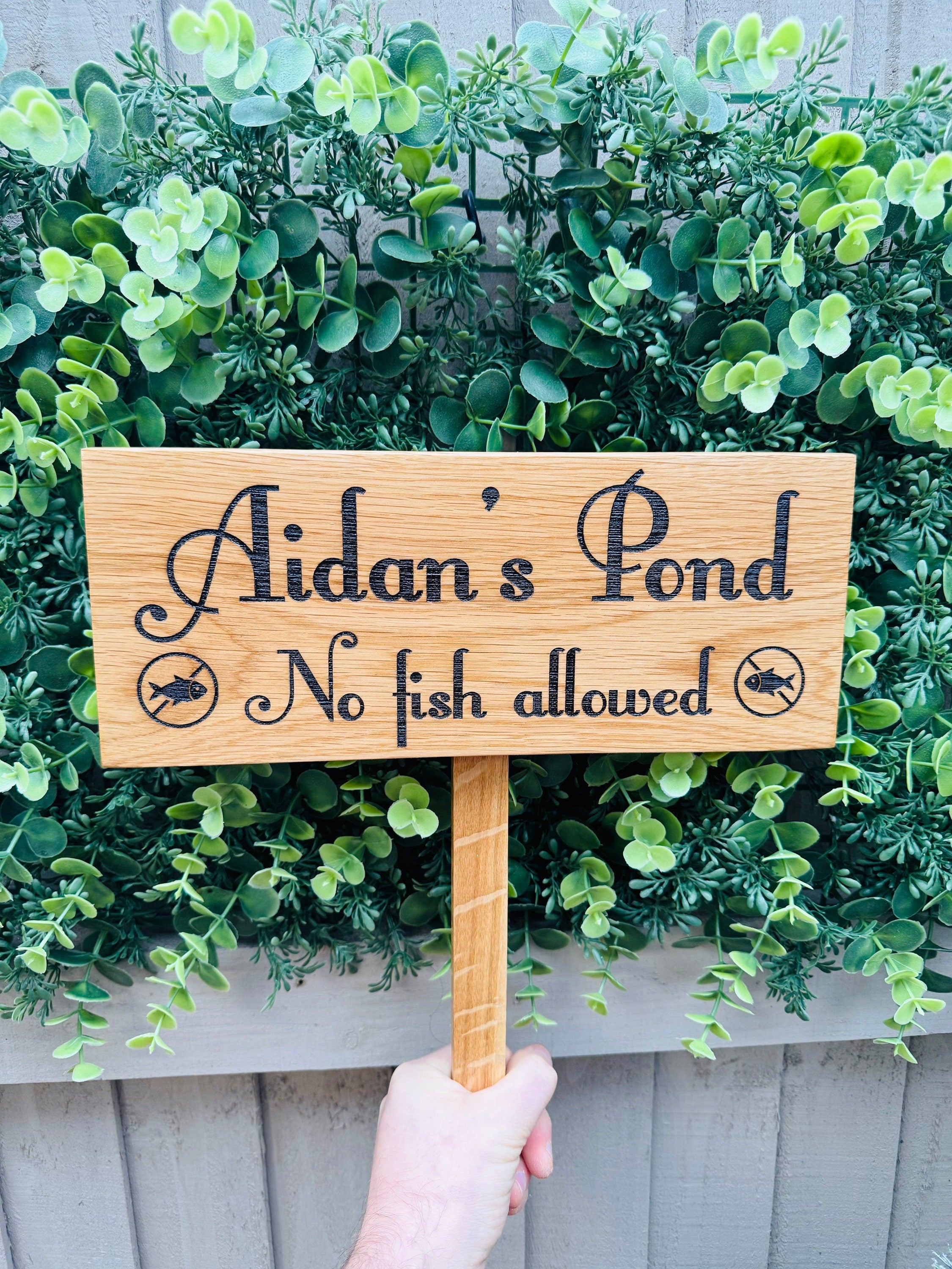 Soild Oak personalised Ground Stake sign/ garden sign(words of your Choice) you can add a picture to this, Please LOOK at PICTURES for IDEAS