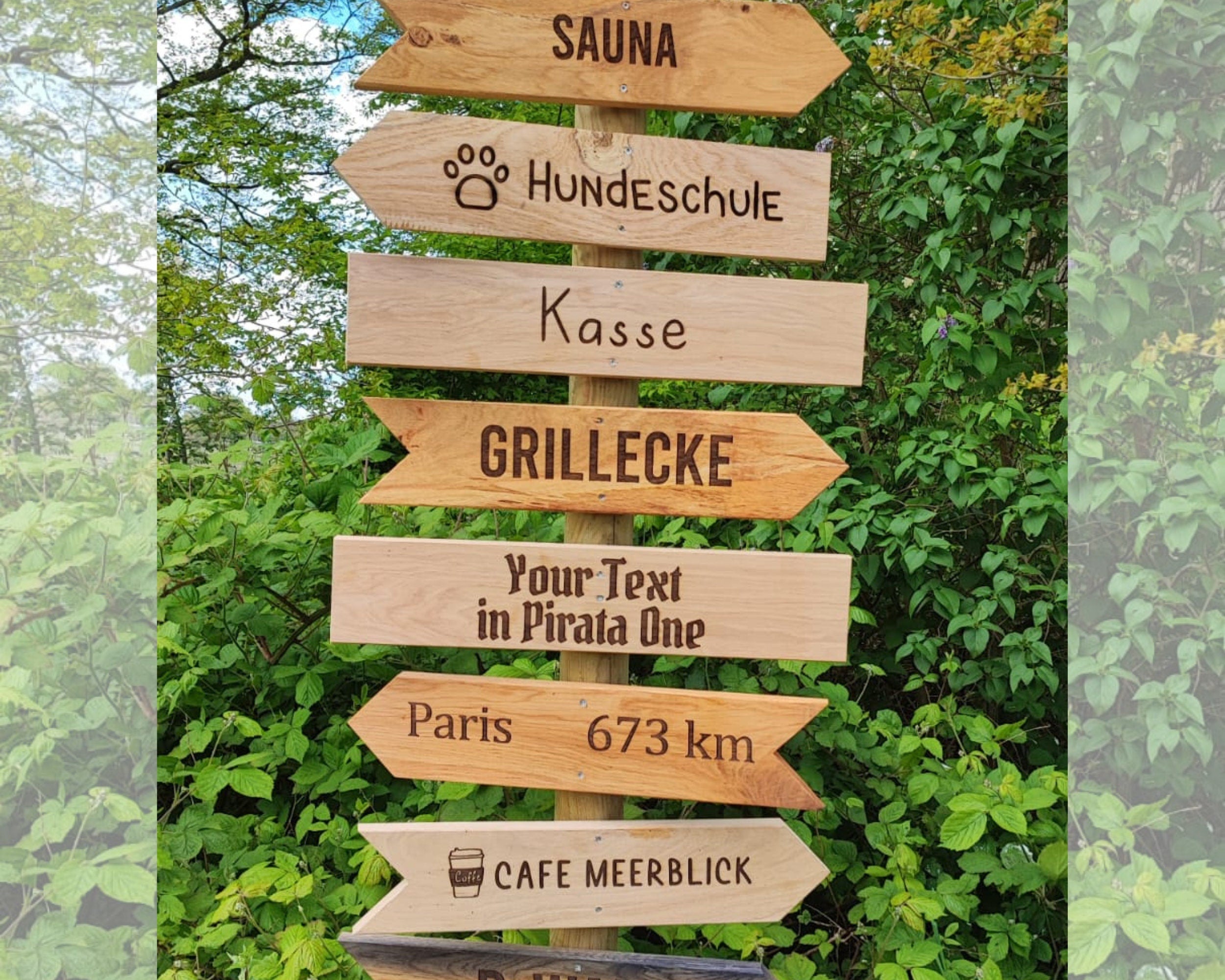 Rustic signpost made of oak garden sign, signpost sign garden, living, wedding and garden decoration wood for house and garden, oak wooden sign