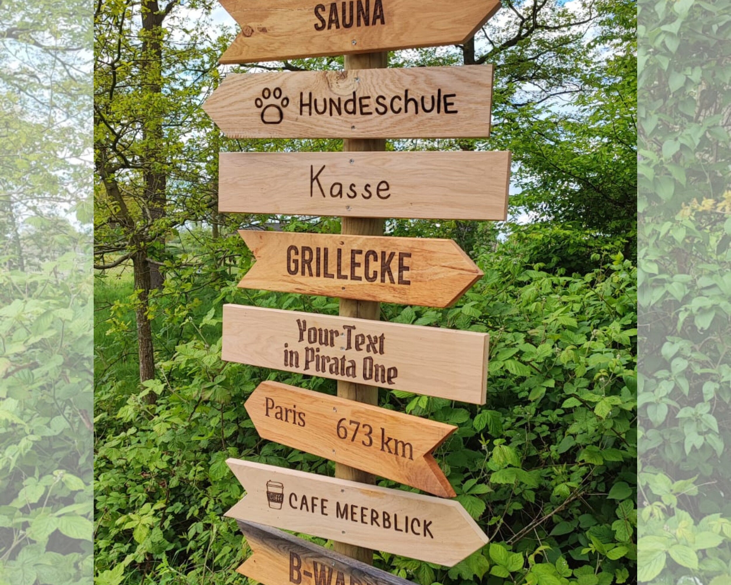 Rustic signpost made of oak garden sign, signpost sign garden, living, wedding and garden decoration wood for house and garden, oak wooden sign