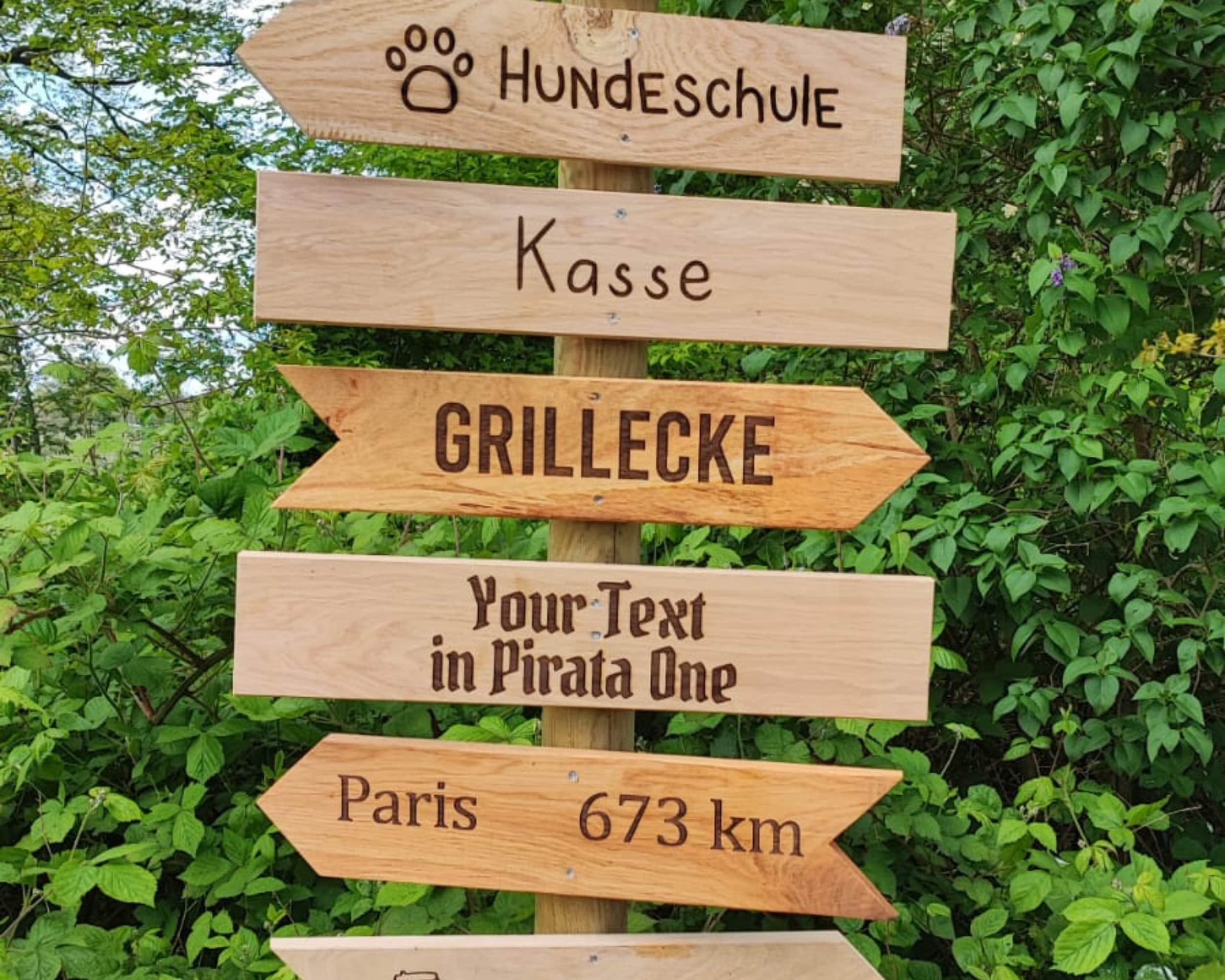 Rustic signpost made of oak garden sign, signpost sign garden, living, wedding and garden decoration wood for house and garden, oak wooden sign