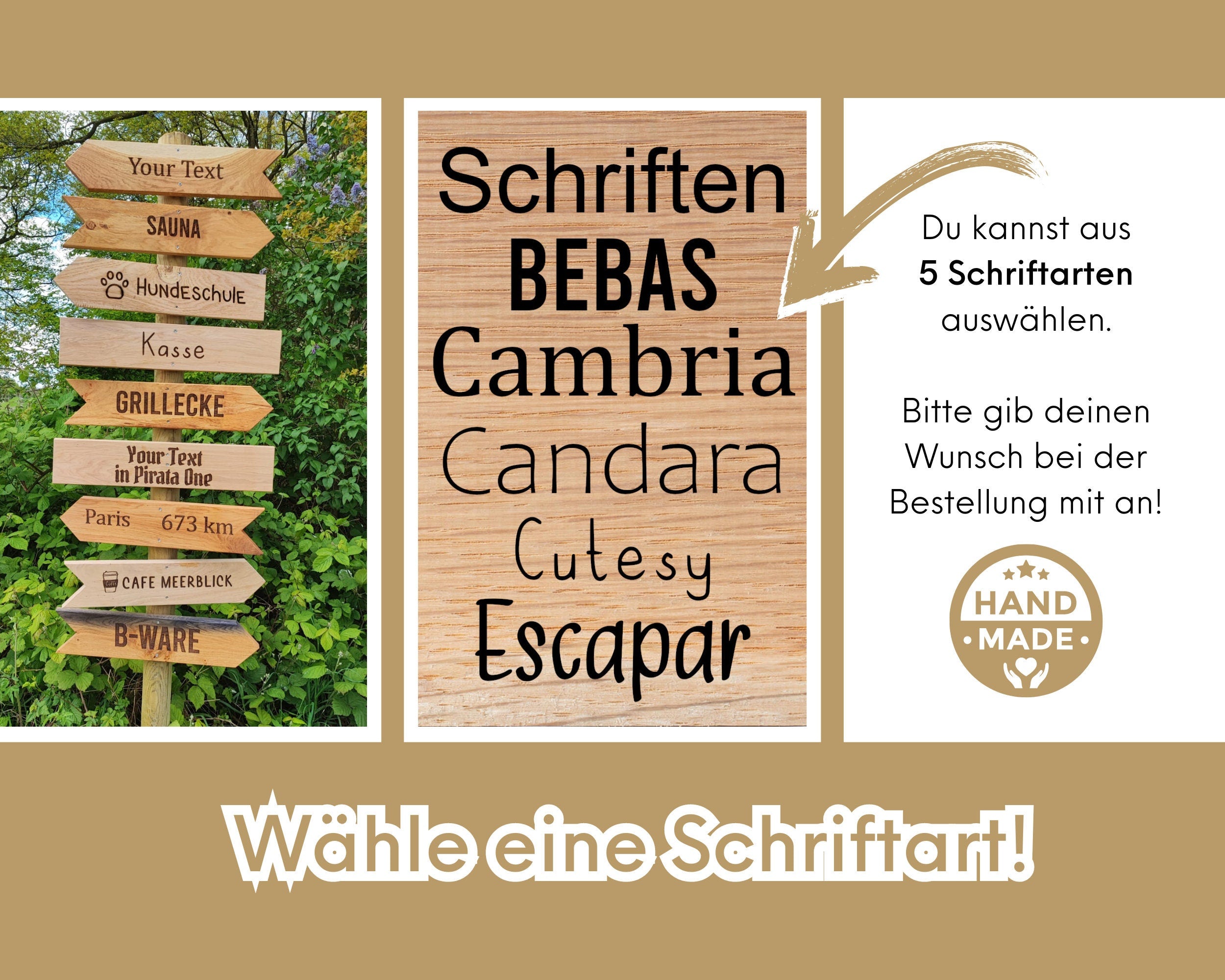 Rustic signpost made of oak garden sign, signpost sign garden, living, wedding and garden decoration wood for house and garden, oak wooden sign