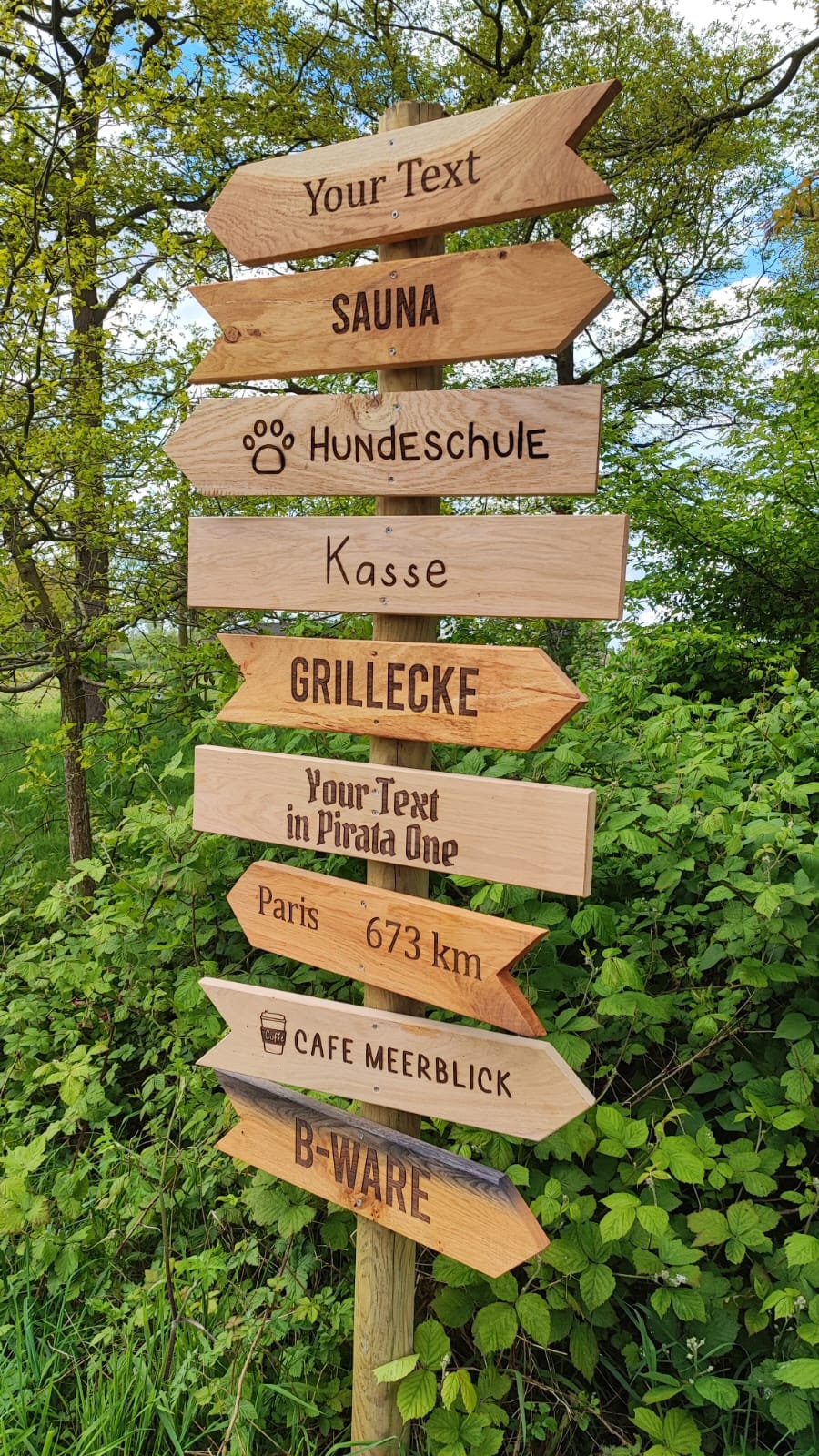 Rustic signpost made of oak garden sign, signpost sign garden, living, wedding and garden decoration wood for house and garden, oak wooden sign