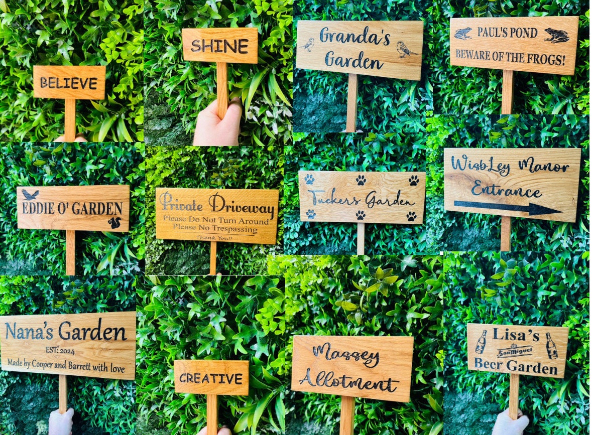 Soild Oak personalised Ground Stake sign/ garden sign(words of your Choice) you can add a picture to this, Please LOOK at PICTURES for IDEAS