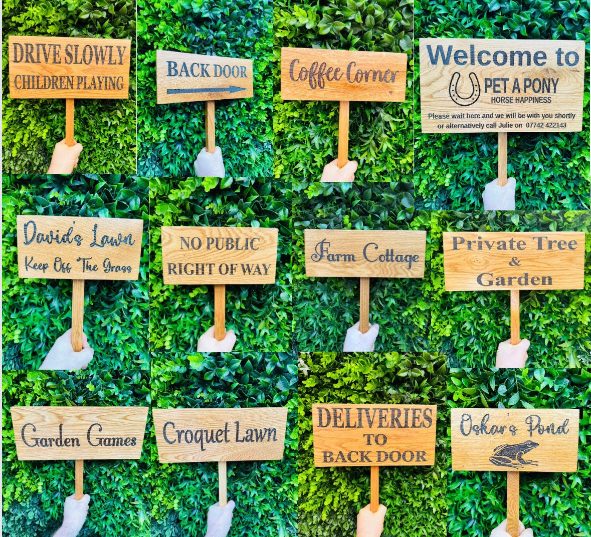 Soild Oak personalised Ground Stake sign/ garden sign(words of your Choice) you can add a picture to this, Please LOOK at PICTURES for IDEAS