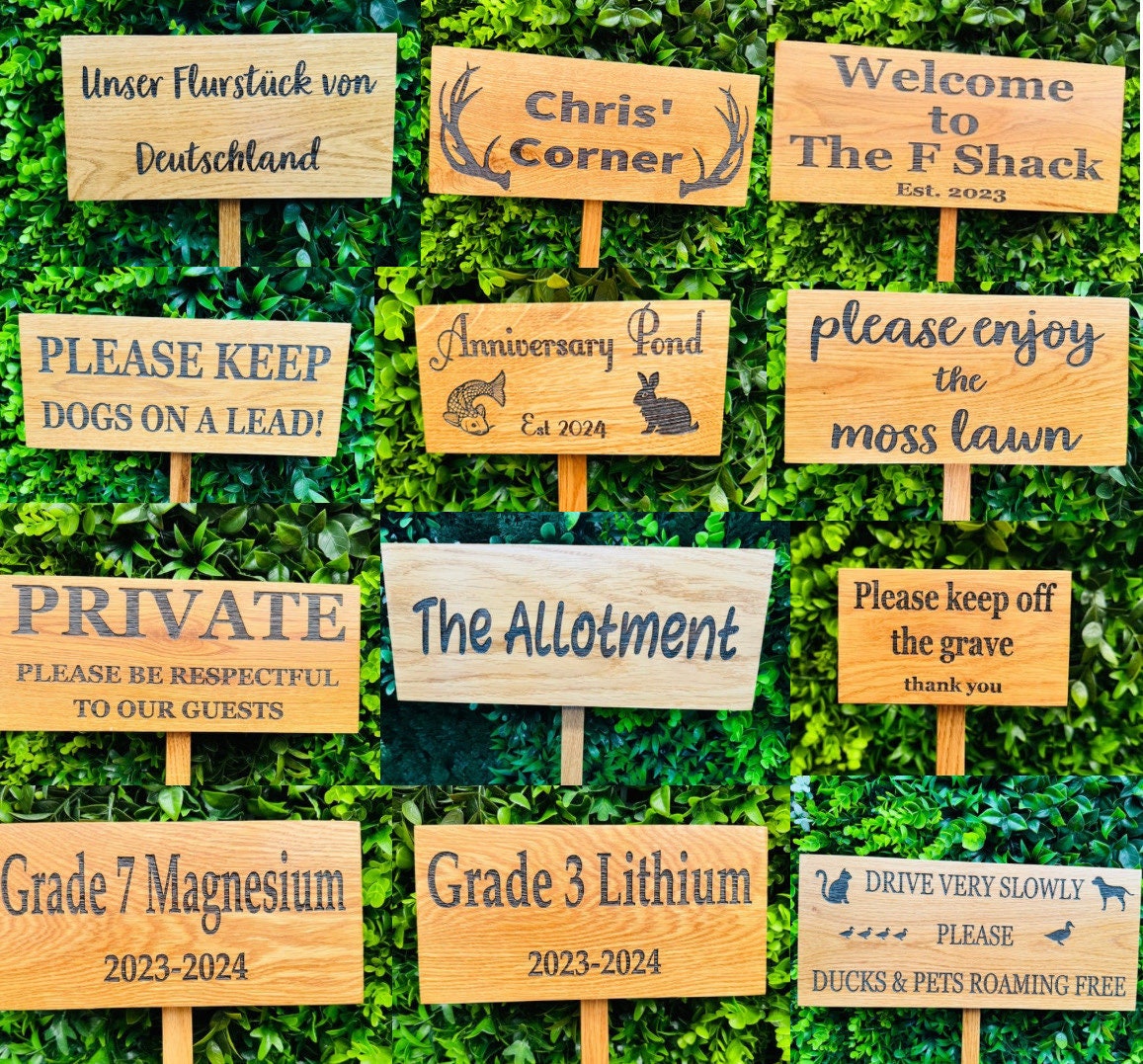 Soild Oak personalised Ground Stake sign/ garden sign(words of your Choice) you can add a picture to this, Please LOOK at PICTURES for IDEAS