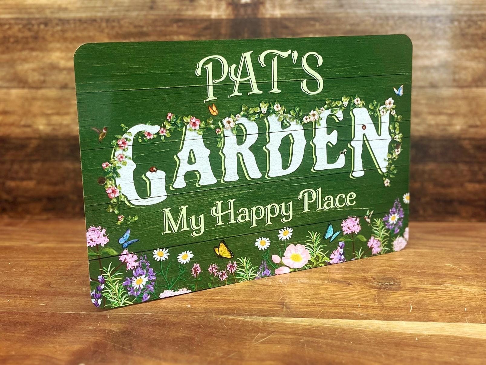 Custom Flower Garden Sign, Personalized Metal Garden Decor, Farmhouse Green Weathered Wood Design, Gift for Mom
