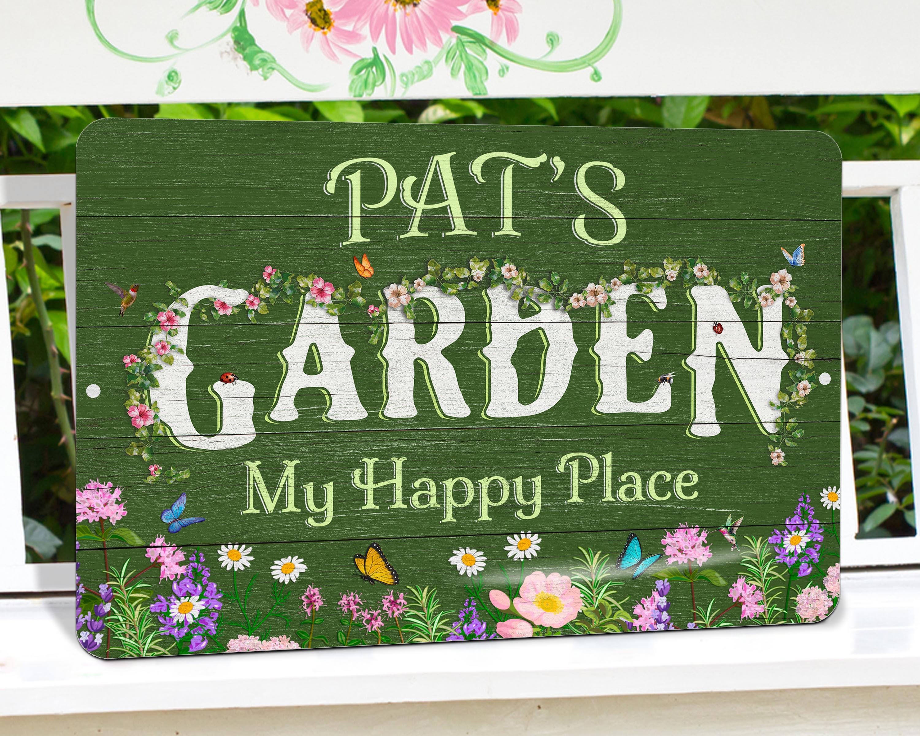 Custom Flower Garden Sign, Personalized Metal Garden Decor, Farmhouse Green Weathered Wood Design, Gift for Mom