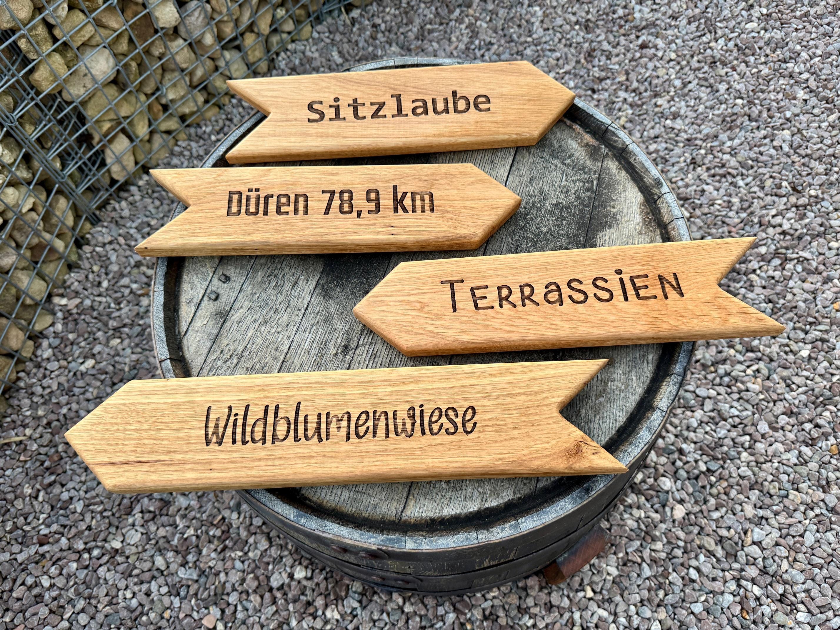 Rustic signpost made of oak garden sign, signpost sign garden, living, wedding and garden decoration wood for house and garden, oak wooden sign