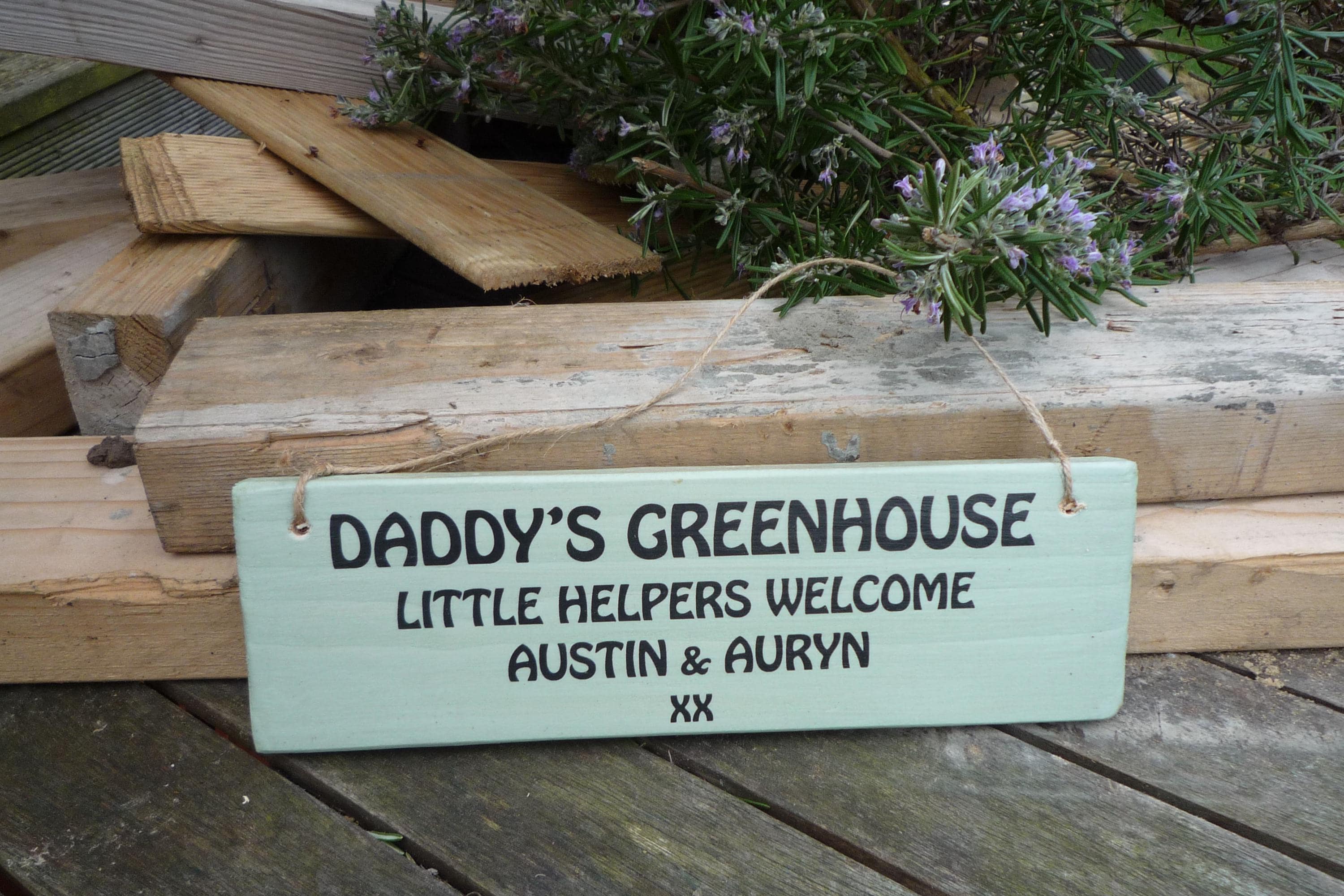 Handmade Personalised Sign Wooden Custom Message Bithday Dad Daddy Grandad Taid Name Words Outdoor Garden Shed Rescue Upcycle 8438549477700