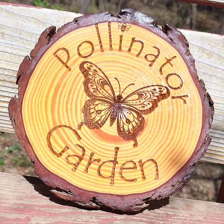 Pollinator Sign - Custom Raw Edged Wooden Garden Decor Bee or Butterfly, Eco-Friendly Plant Marker, Unique Handmade Outdoor Sign