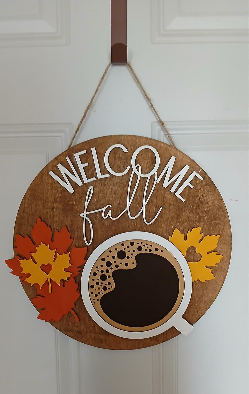 Modern fun coffee autumn door sign