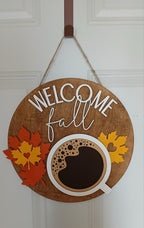 Modern fun coffee autumn door sign