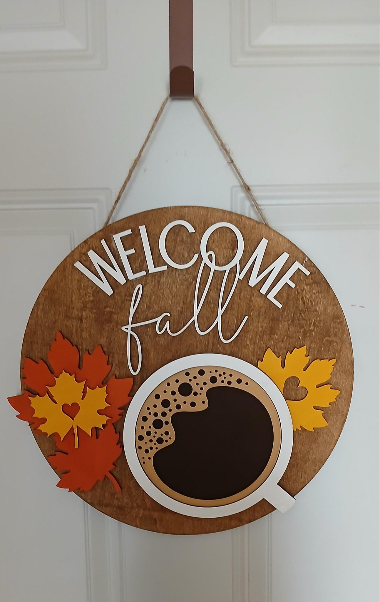 Modern fun coffee autumn door sign