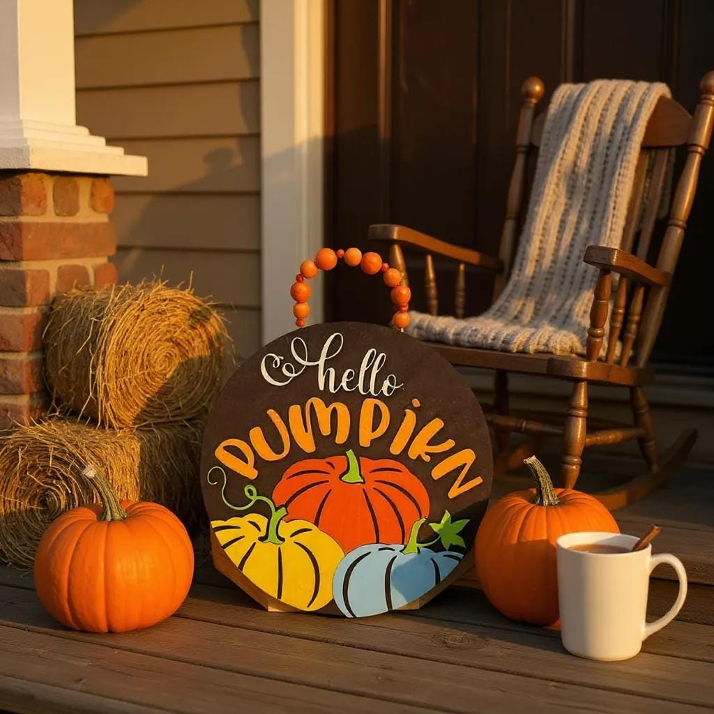 Thanksgiving Decor Hello Pumpkin Door Hanger