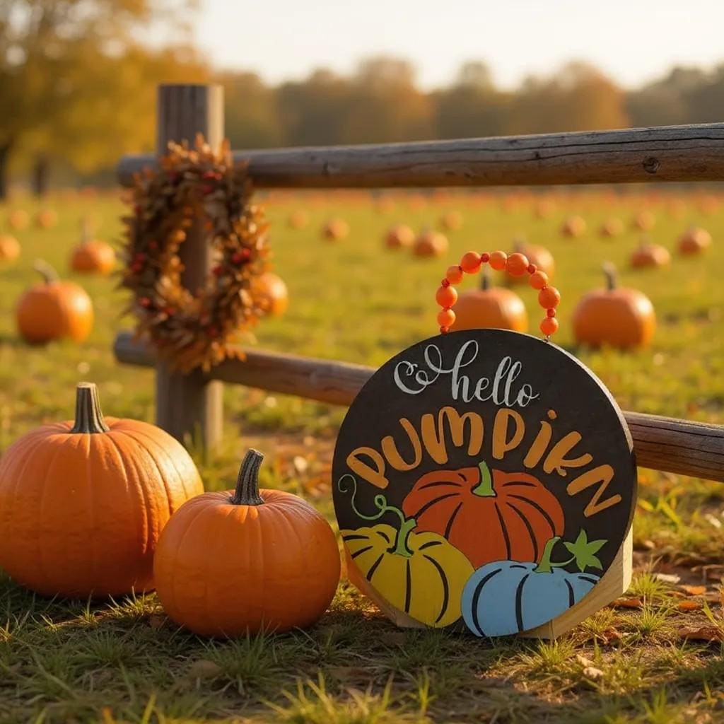 Thanksgiving Decor Hello Pumpkin Door Hanger