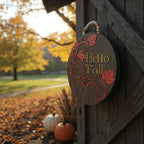 Door Hanger Hello Fall Round Door Sign