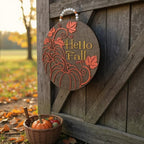 Door Hanger Hello Fall Round Door Sign