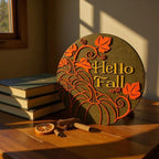 Door Hanger Hello Fall Round Door Sign