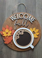 Modern fun coffee autumn door sign