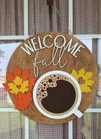 Modern fun coffee autumn door sign