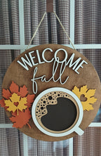 Modern fun coffee autumn door sign