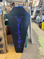 Hand-Painted Coffin Welcome Porch Sign