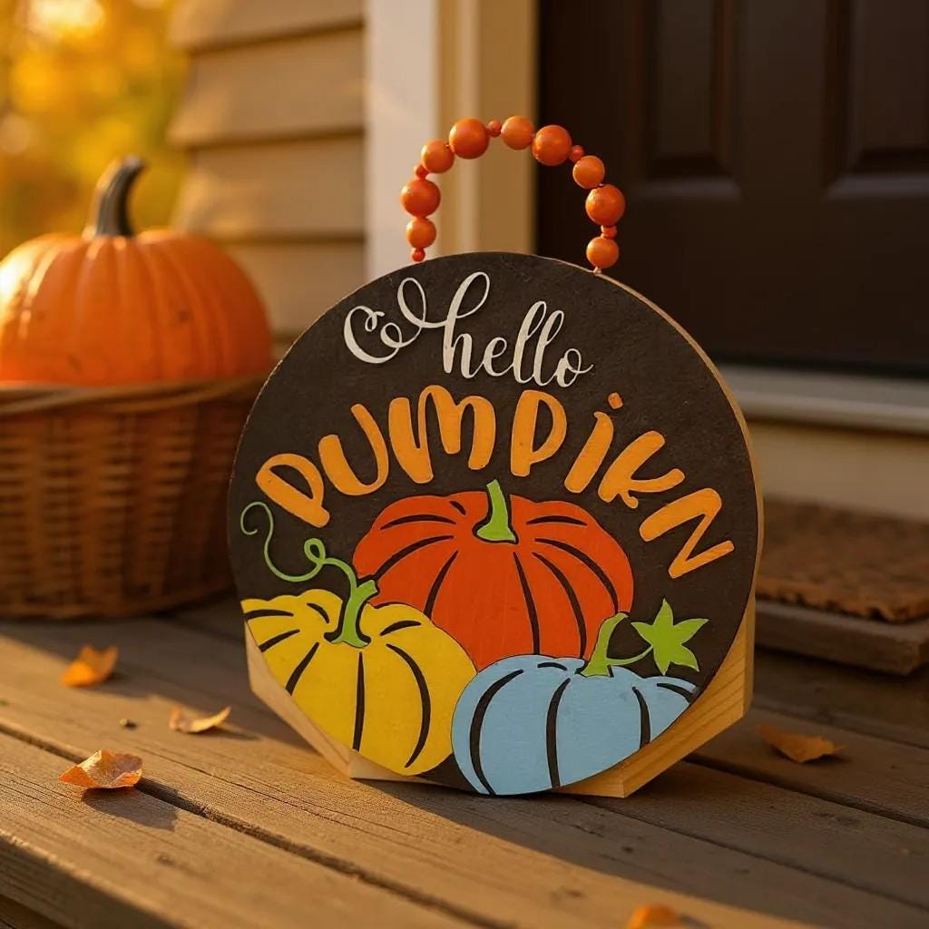 Thanksgiving Decor Hello Pumpkin Door Hanger