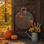 Door Hanger Hello Fall Round Door Sign