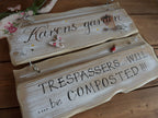 Custom Grandad's garden plaque. Unique birthday, anniversary & memorial gift. Trespassers will be composted sign. Handpainted custom sign